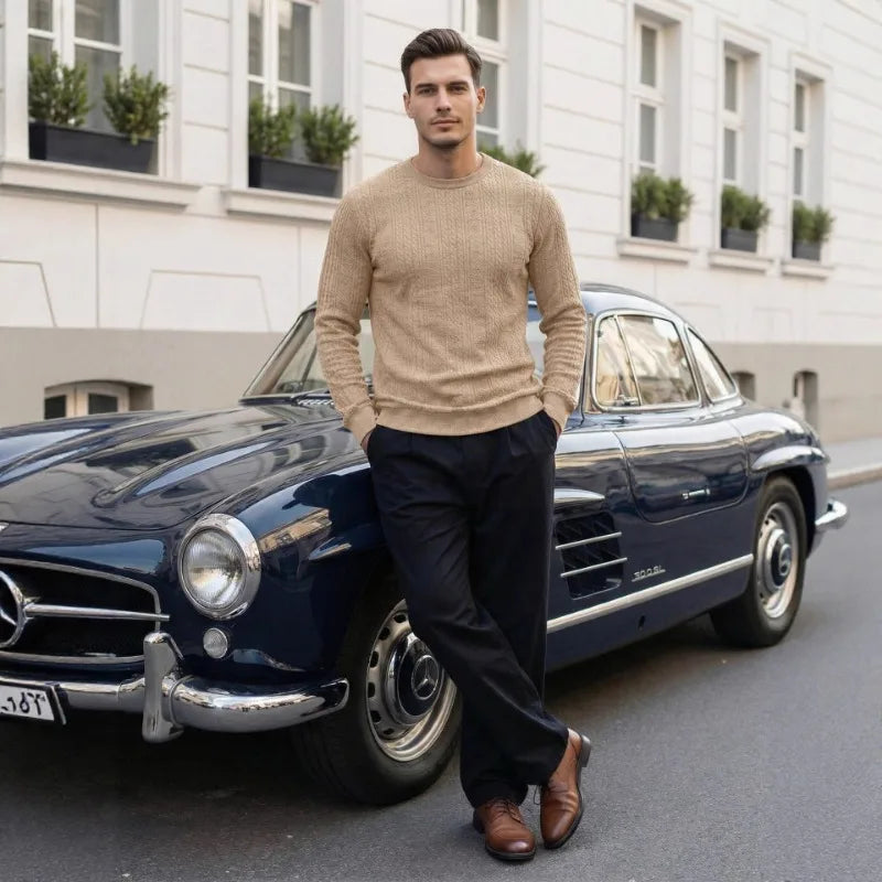 Merevaux Cable-Knit Crewneck in camel
